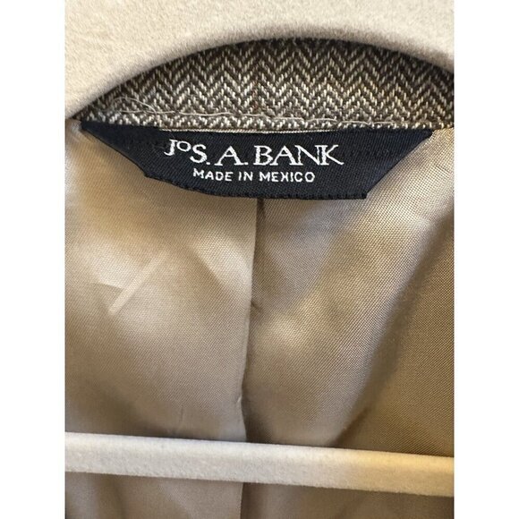 Jos A Bank Sport Coat Blazer Mens 43R Brown Tan Herringbone Windowpane Wool Silk - Picture 2 of 11